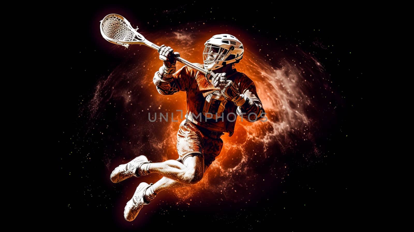 An astronaut playing lacrosse on a beautiful alien planet by Alla_Morozova93
