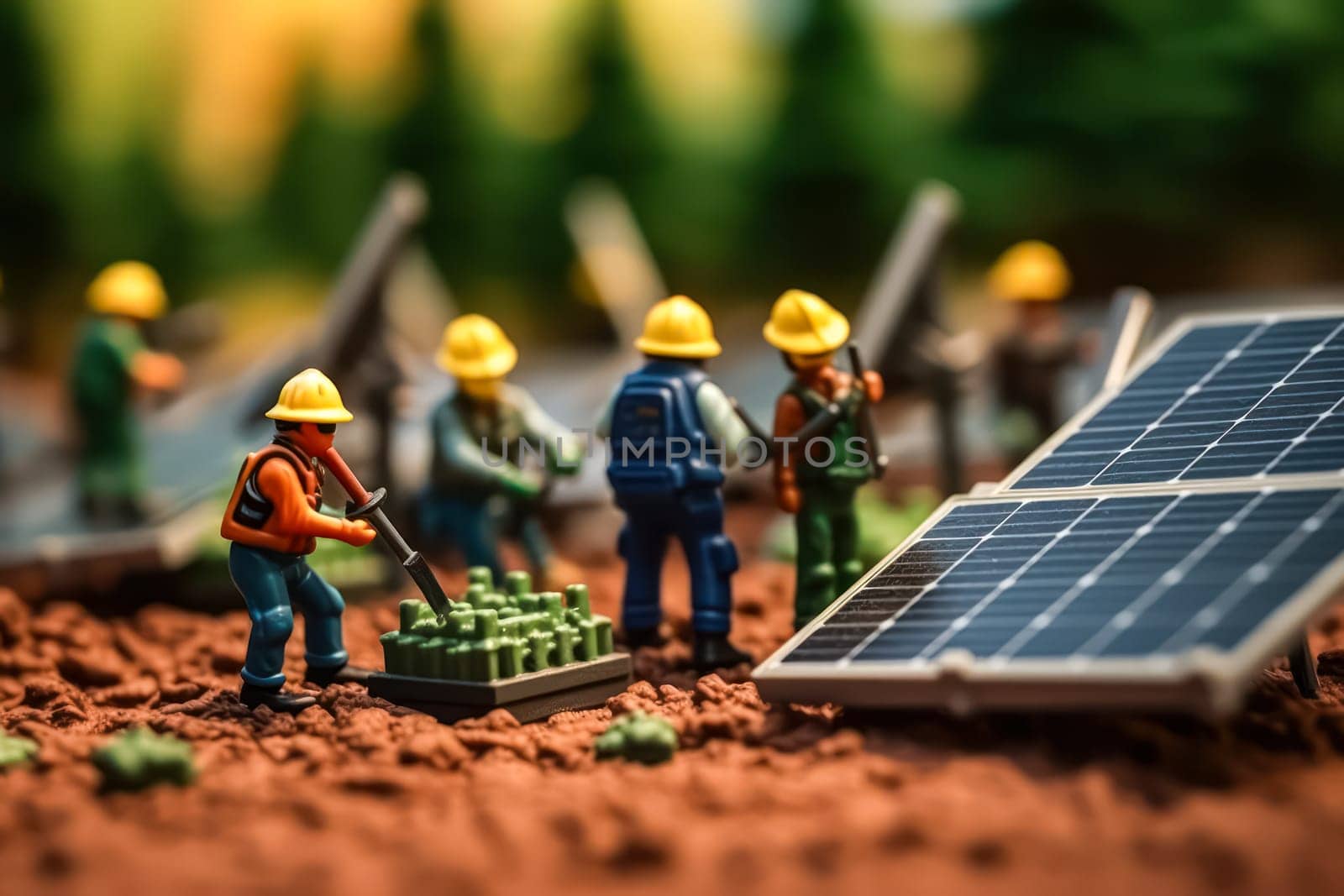 Miniature workers near solar panels by Alla_Morozova93