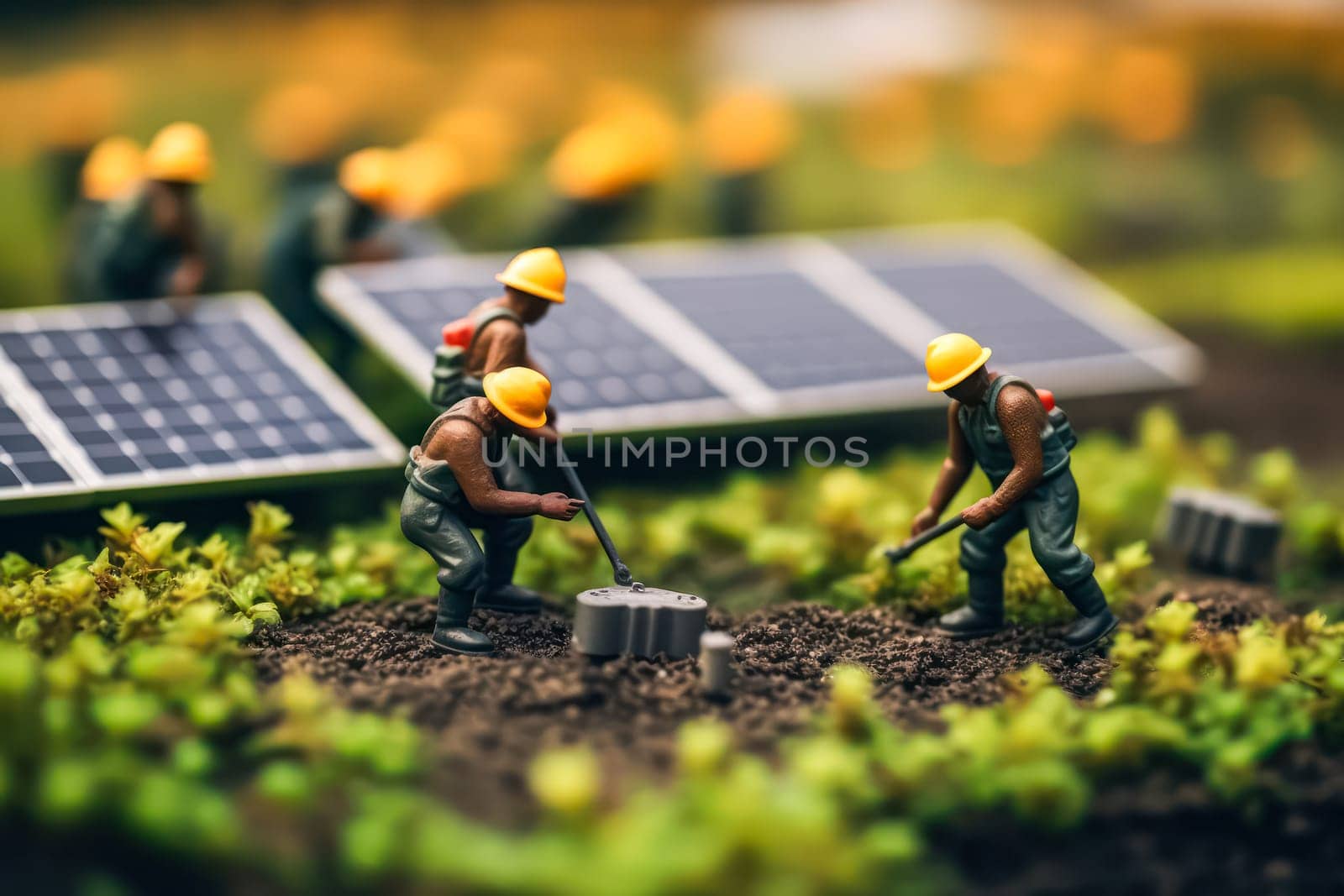 Miniature workers near solar panels by Alla_Morozova93
