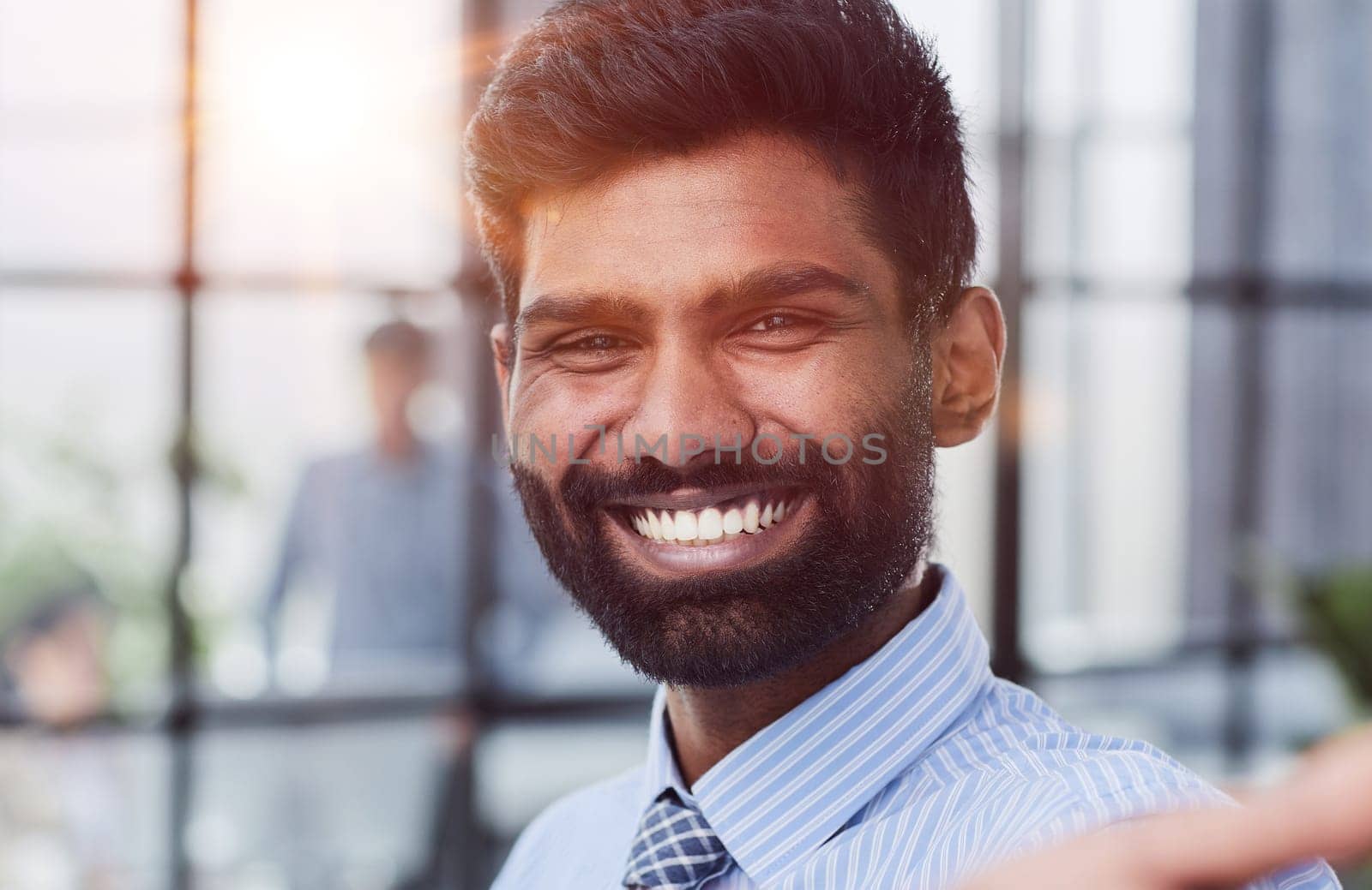 Close-up photo portrait of successful and happy businessman, male investor beard looking at camera by Prosto