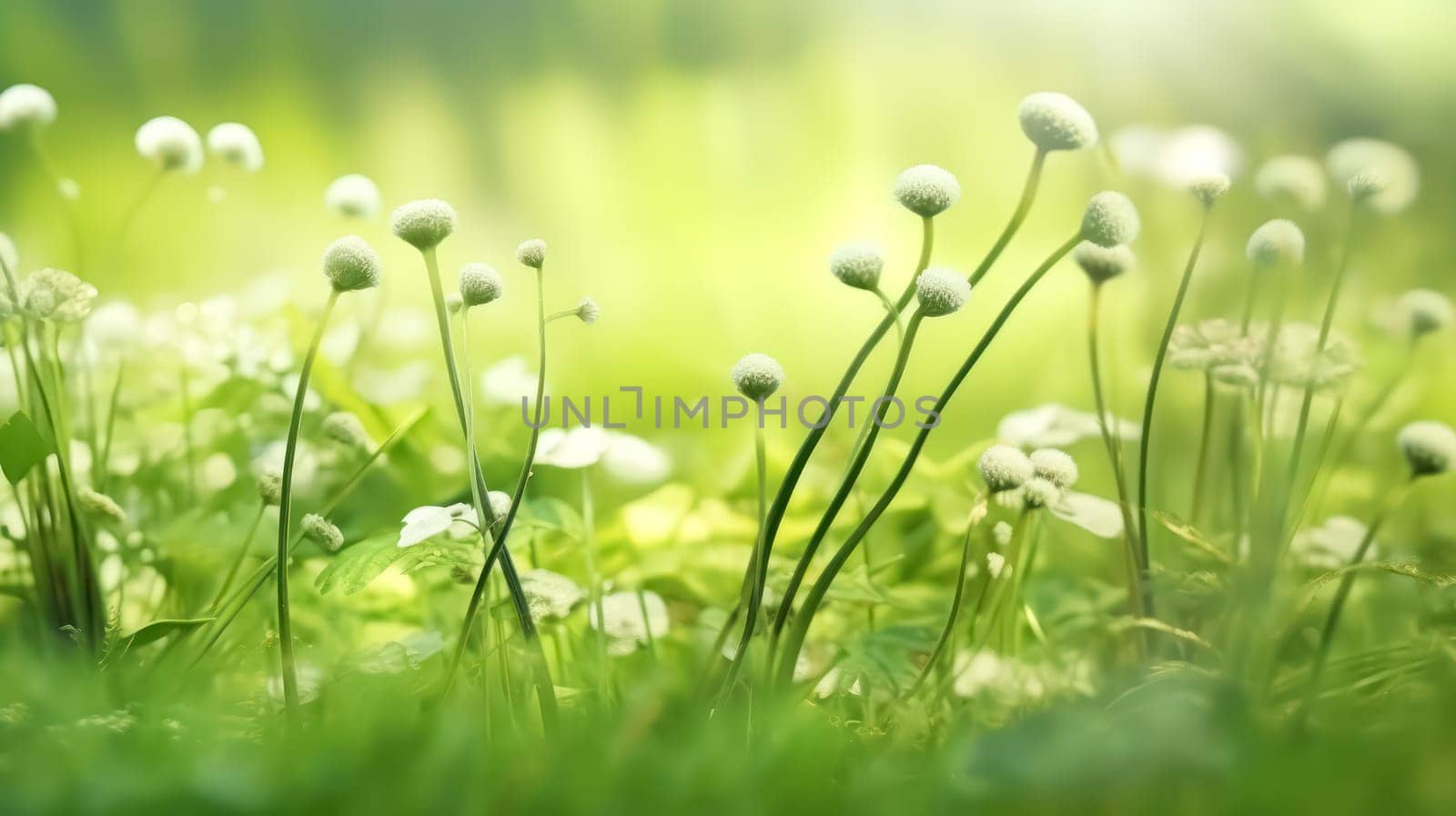 Elegance in simplicity, White flowers gracefully contrast against a lush green grass background. A tranquil and timeless scene, ideal for various design projects and natural aesthetics.