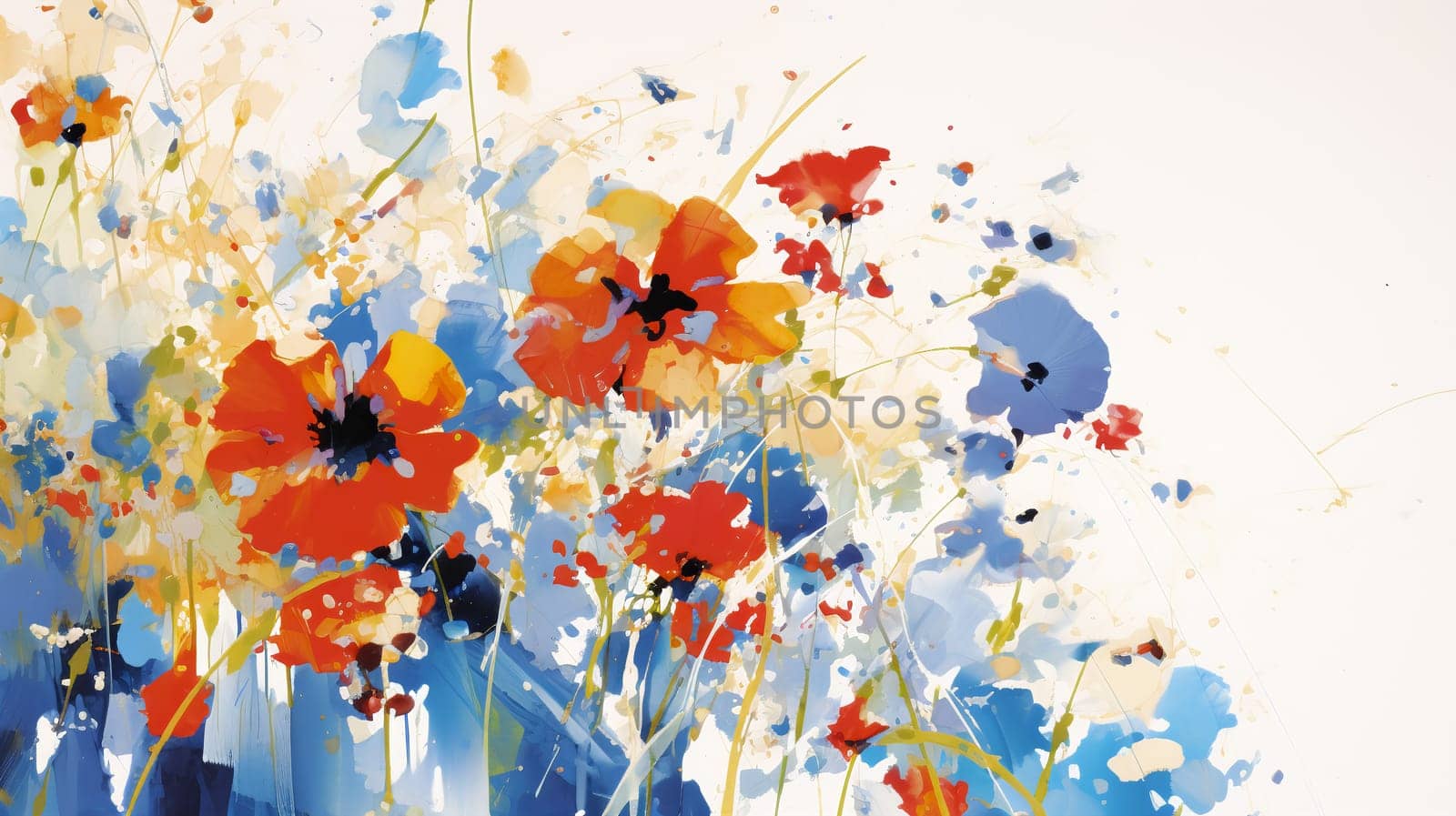 A Painting of Flowers in Blue and Orange Created With Generative AI Technology