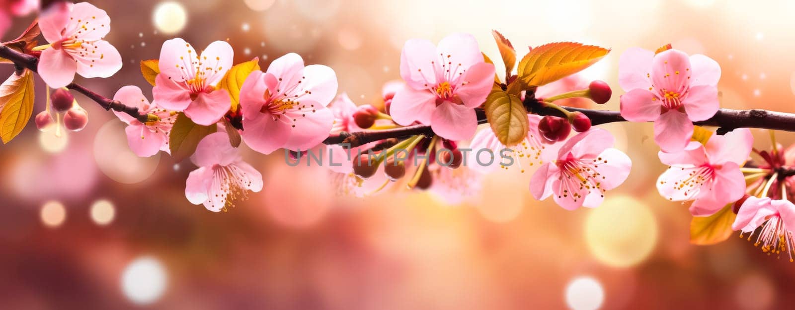 Exquisite pink peach blossoms flourishing in a vibrant garden by Alla_Morozova93