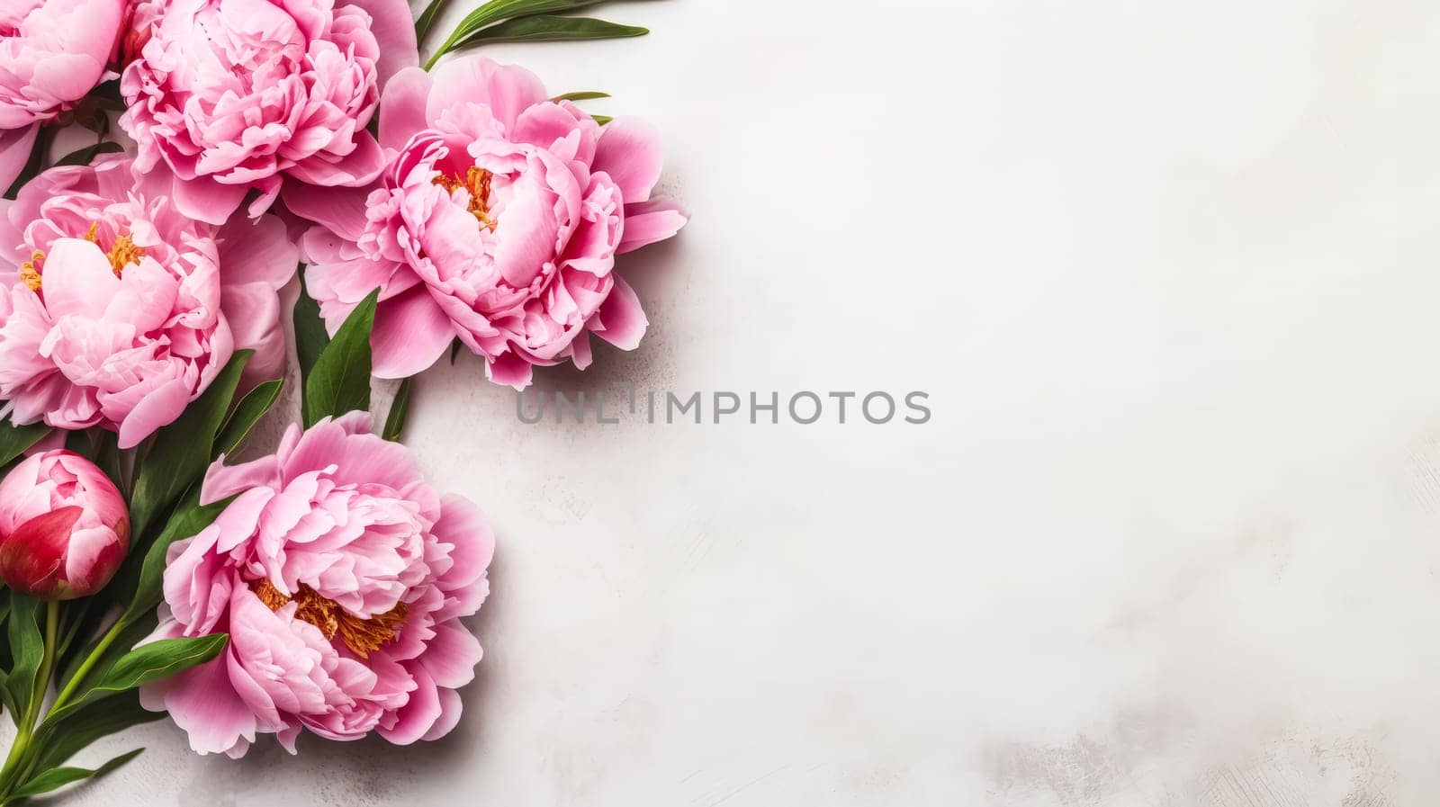 Elegant pink peonies gracefully isolated on a chic gray background, providing a visually stunning composition with ample copy space.