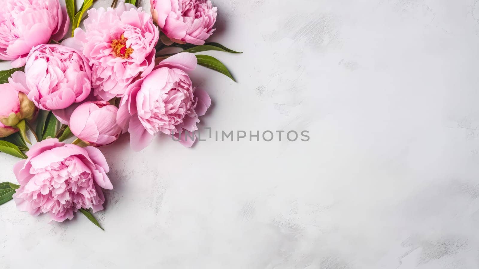 Elegant pink peonies gracefully isolated on a chic gray background, providing a visually stunning composition with ample copy space.