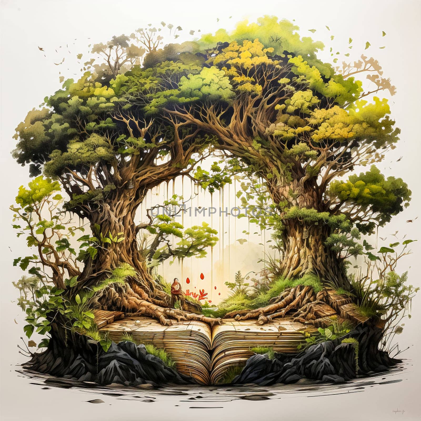 Majestic and enduring, An intricate illustration of an oak tree, symbolic of strength and longevity, set against a clean white background. Perfect for nature themed designs and artistic projects.