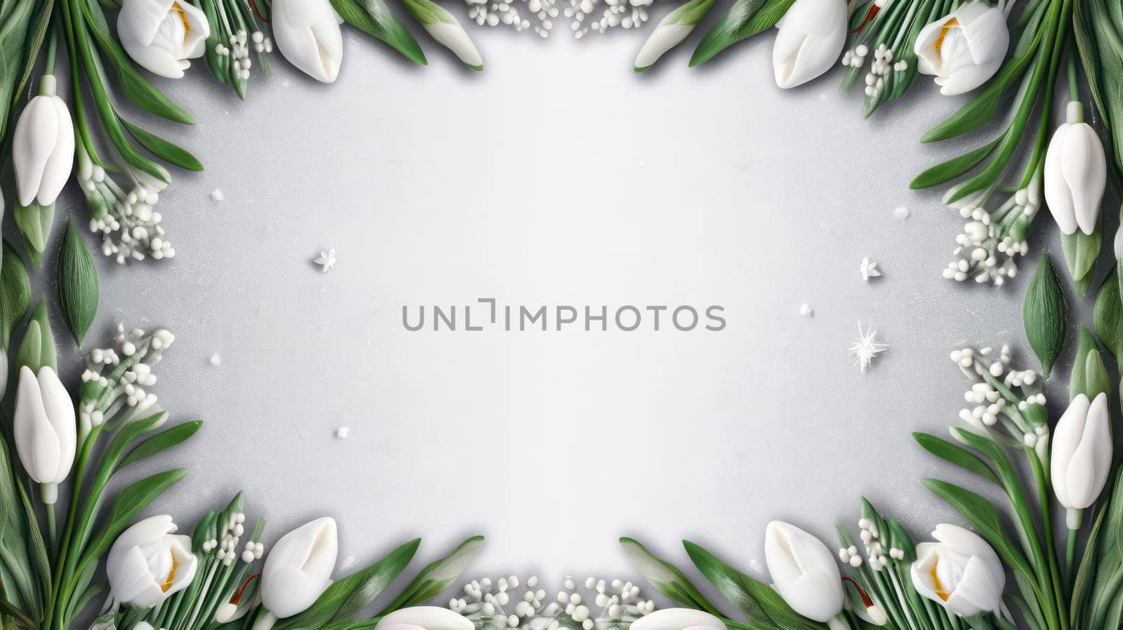 Elegant simplicity meets floral charm white tulips grace a serene gray backdrop, creating a stylish and sophisticated composition with space for your text.