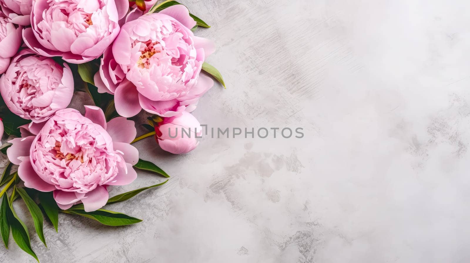 Elegant pink peonies gracefully isolated on a chic gray background, providing a visually stunning composition with ample copy space.