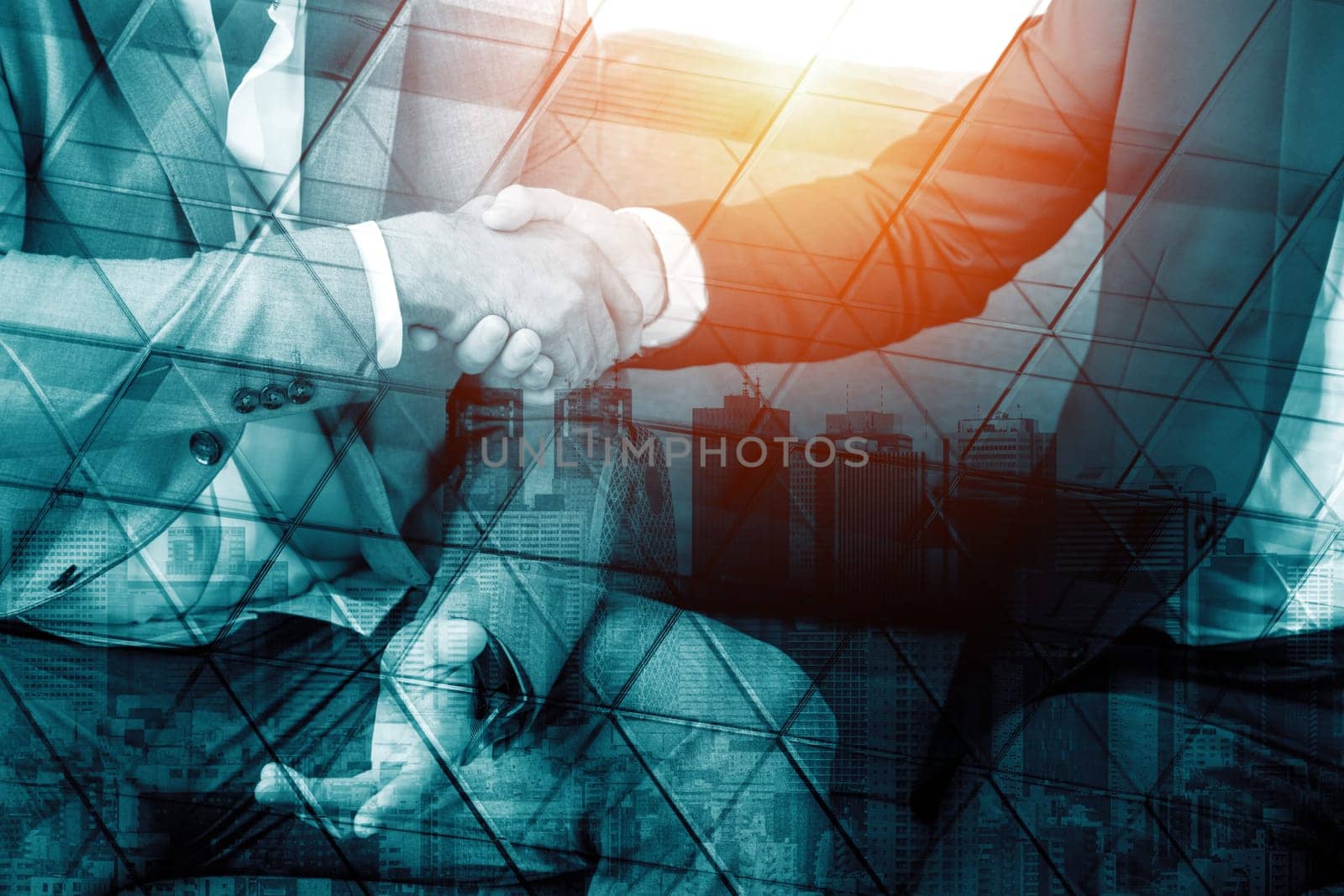 Double Exposure Image of Business People Abstract uds by biancoblue