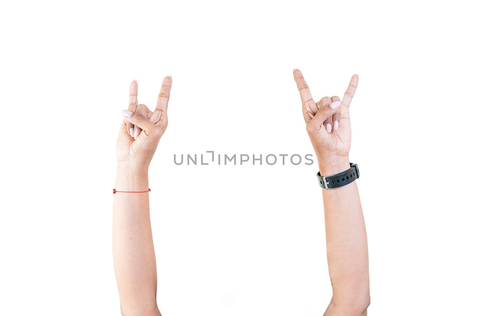 Hands making horns gesture isolated. Hands making rocknroll gesture by isaiphoto
