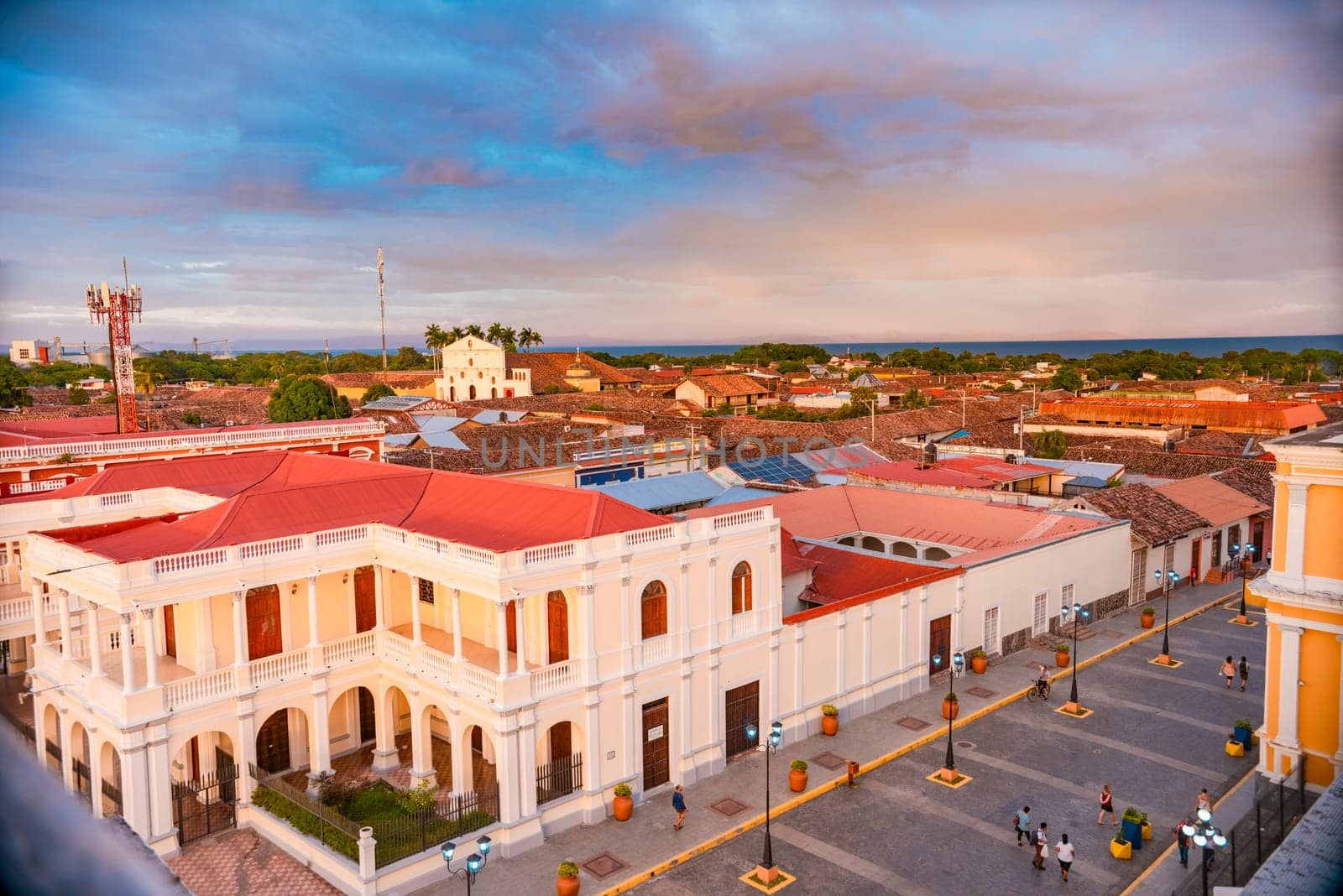 View of the city of Granada Nicaragua at sunset. Beautiful city of Granada Nicaragua at sunset