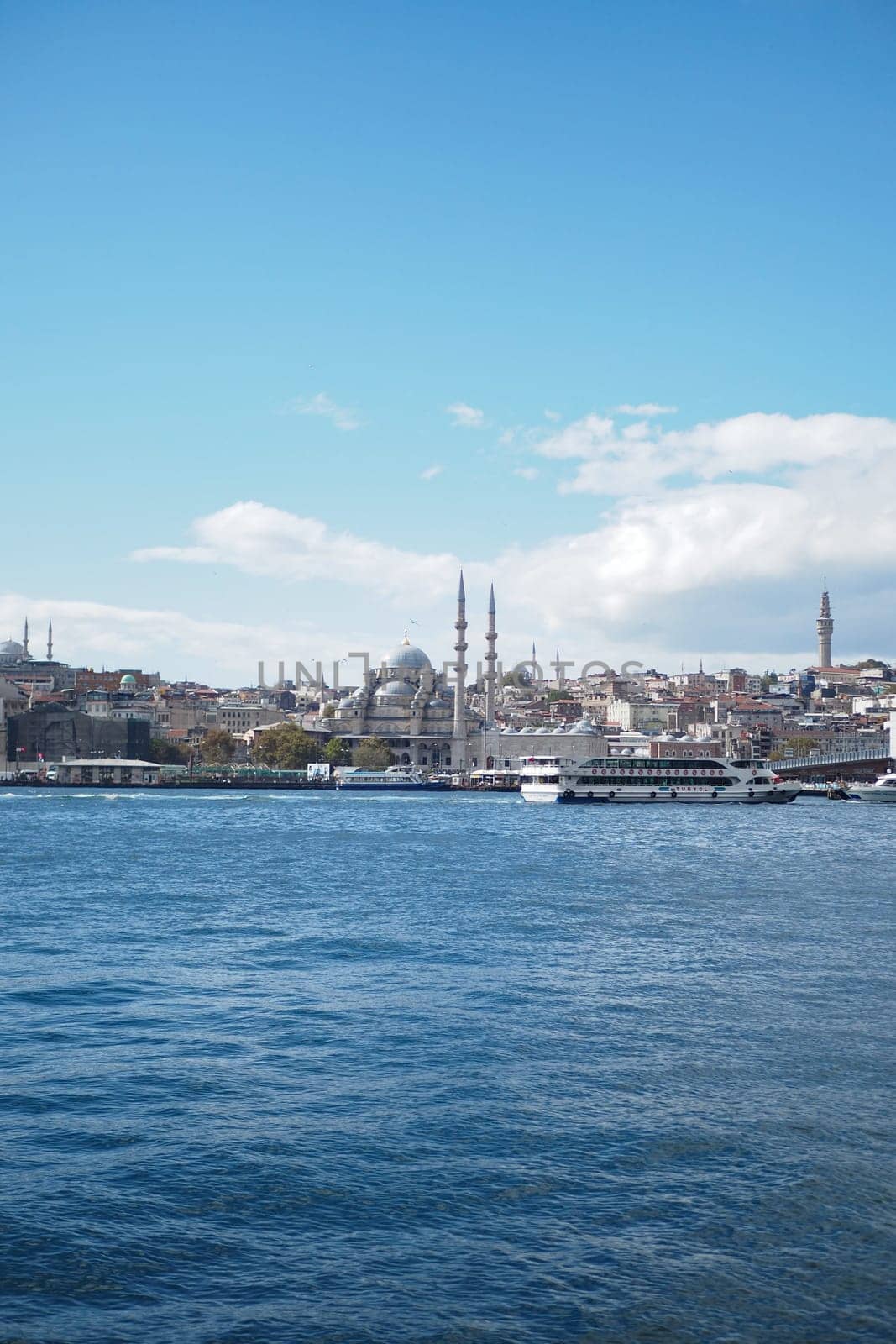 Turkey istanbul 18 july 2023. Transport ferry in the Bosphorus. Ferryboat carries passengers by towfiq007