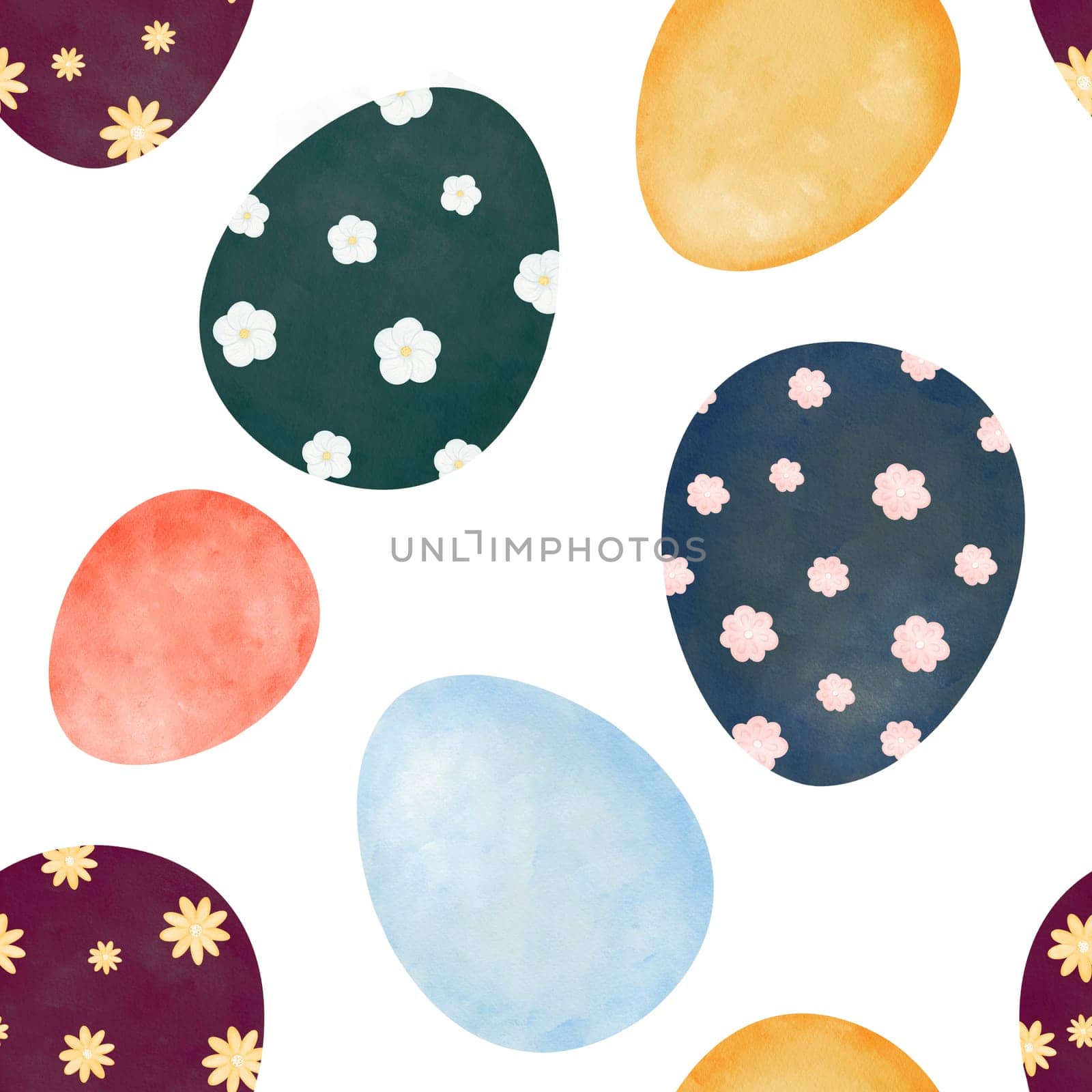 Seamless pattern with colorful Easter eggs. watercolor, for Easter-themed designs. for various applications, including textiles, stationery, and festive decorations by Art_Mari_Ka