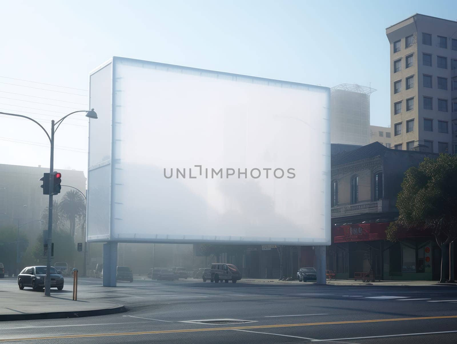 Blank Billboard Advertising on City Street with Blue Sky Background by Vichizh