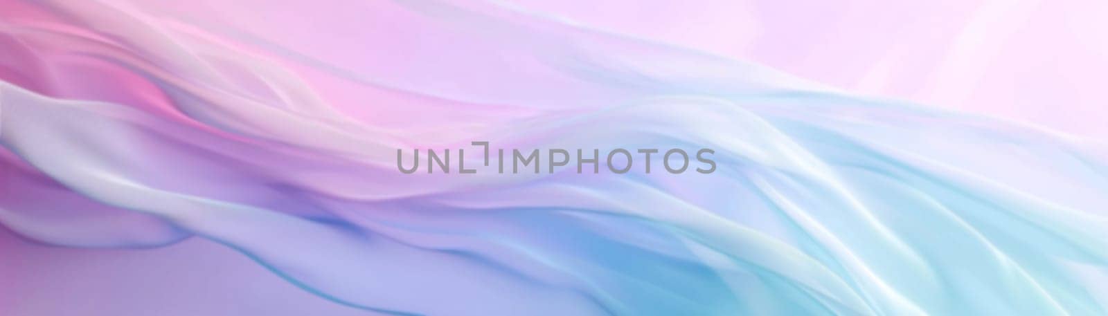 Abstract gradient background with waves in pastel colors. Winter, spring theme. Peaceful, versatile backdrop for any creative project or design. Pink, blue, soft hues. Panoramic banner. Generative AI