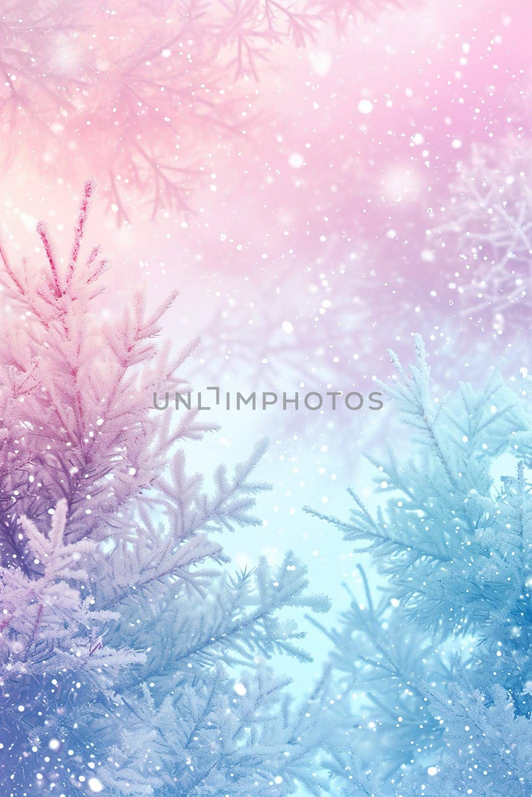 Abstract gradient background with snowy trees, pastel colors. Winter, snow theme. Peaceful and versatile backdrop for any creative project or design. Pink, blue, soft hues. Generative AI. by creativebird