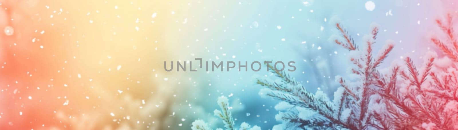 Abstract gradient background with snowy trees, pastel colors. Winter, snow theme. Peaceful and versatile backdrop for any creative project or design. Pink, blue, soft hues. Generative AI