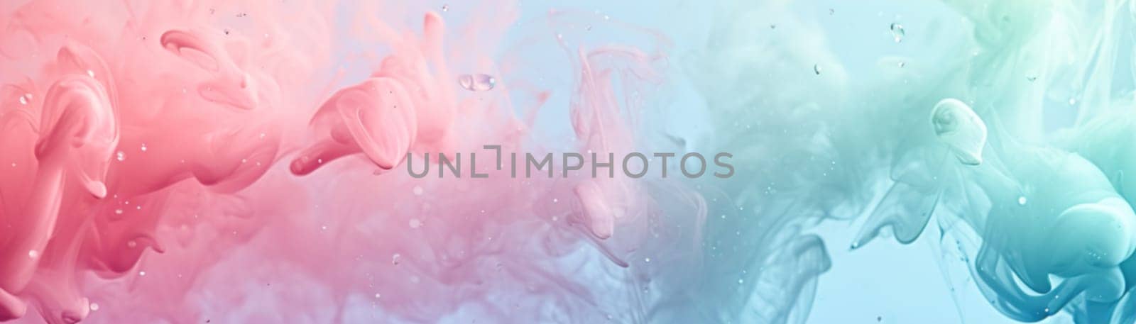 Abstract gradient background with liquid, pastel colors. Winter, spring theme. Peaceful, versatile backdrop for any creative project or design. Pink, blue, soft hues. Panoramic banner. Generative AI