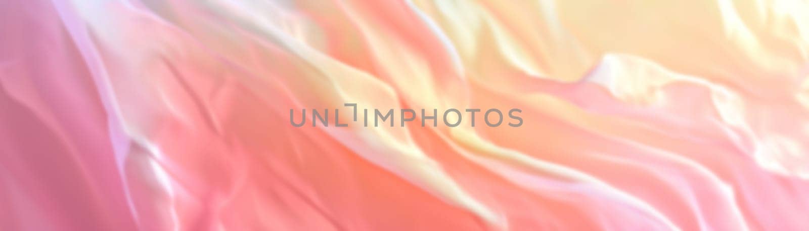 Abstract gradient background with waves in pastel colors. Winter, spring theme. Peaceful versatile backdrop for any creative project or design. Pink, peach, soft hues. Panoramic banner. Generative AI