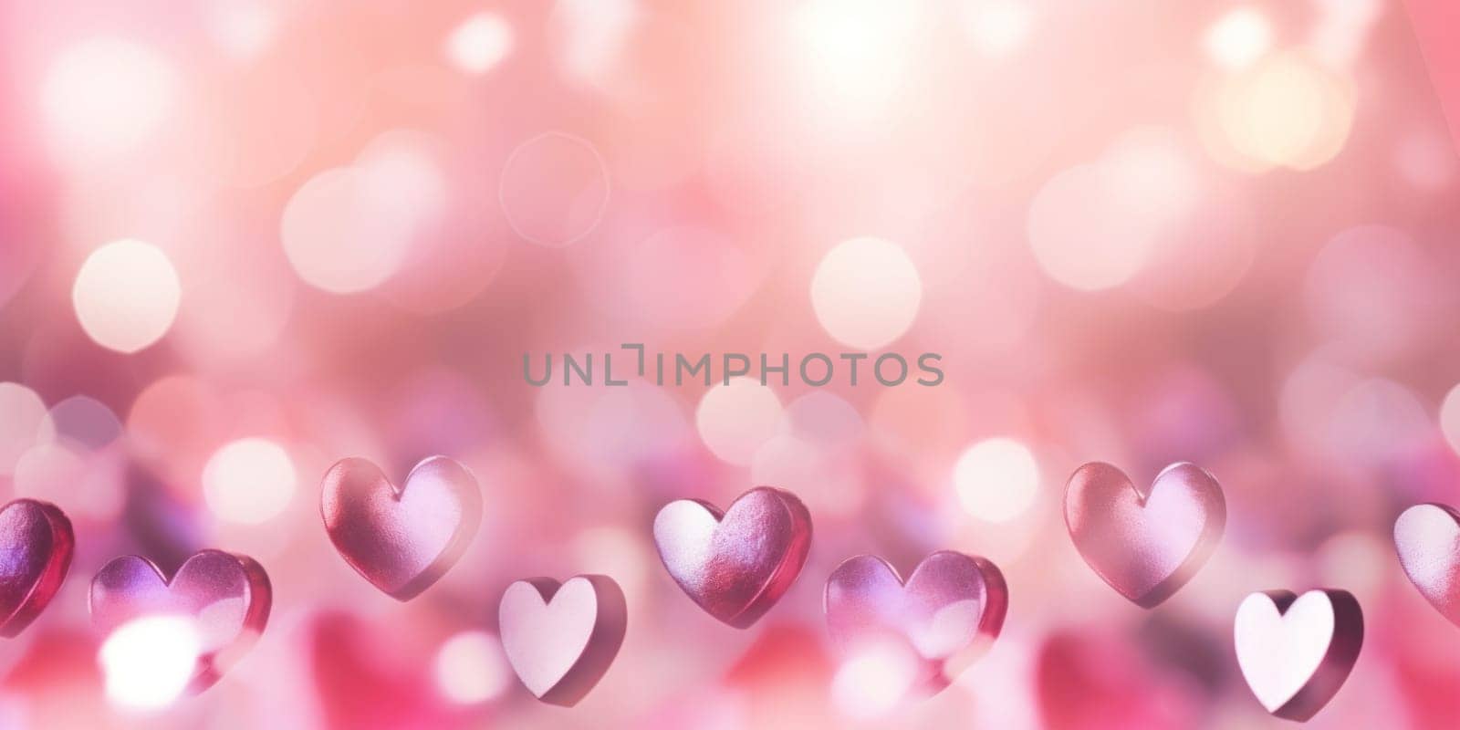 Valentine day background wallpaper. valentines day hearts decoration bokeh light blurry background. Generative AI.
