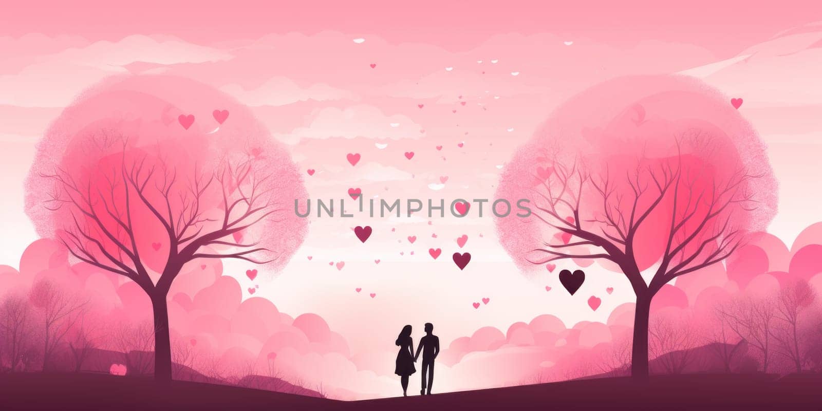 Valentine's day illustration with a couple in love. generative ai by nateemee