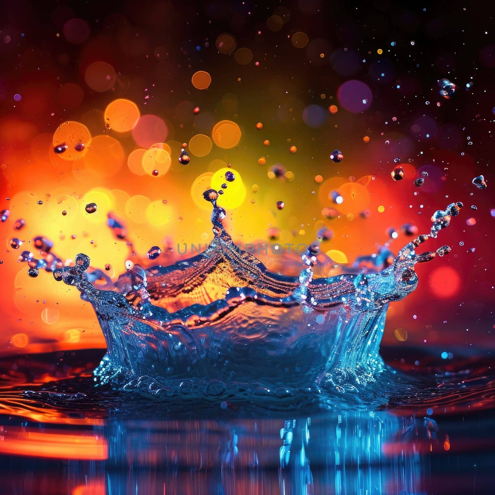 Abstract Dripped water with colourful background. Generative AI.