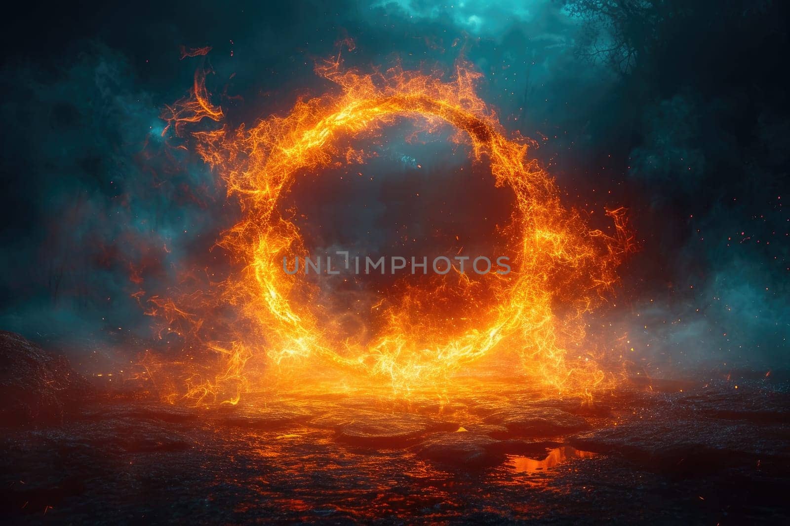 Abstract background circle fire frame. Generative AI.