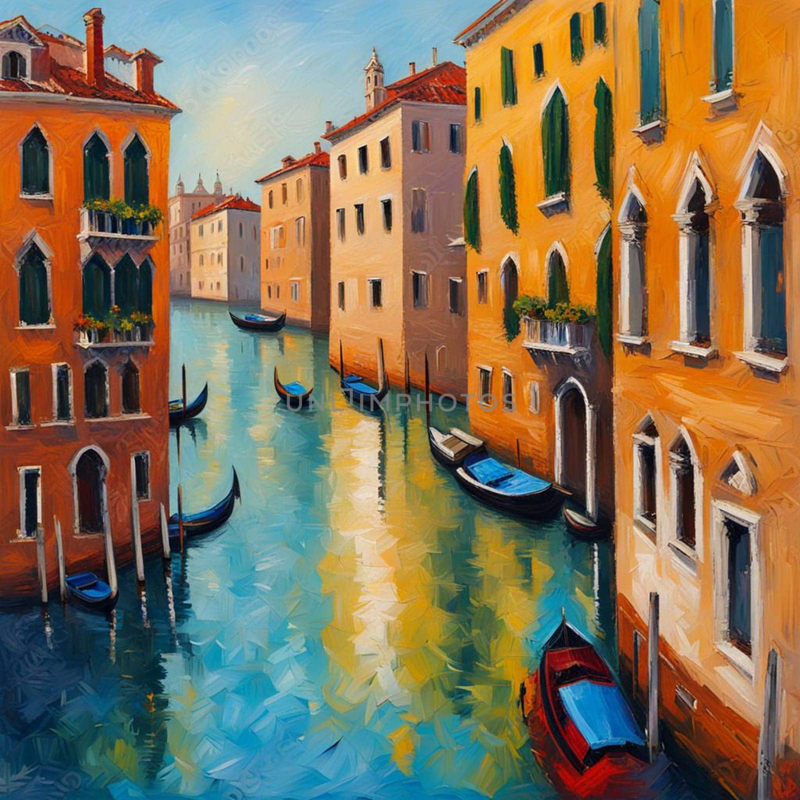 Oil painting of Venetian architecture and water canal in Venice by Vailatese46