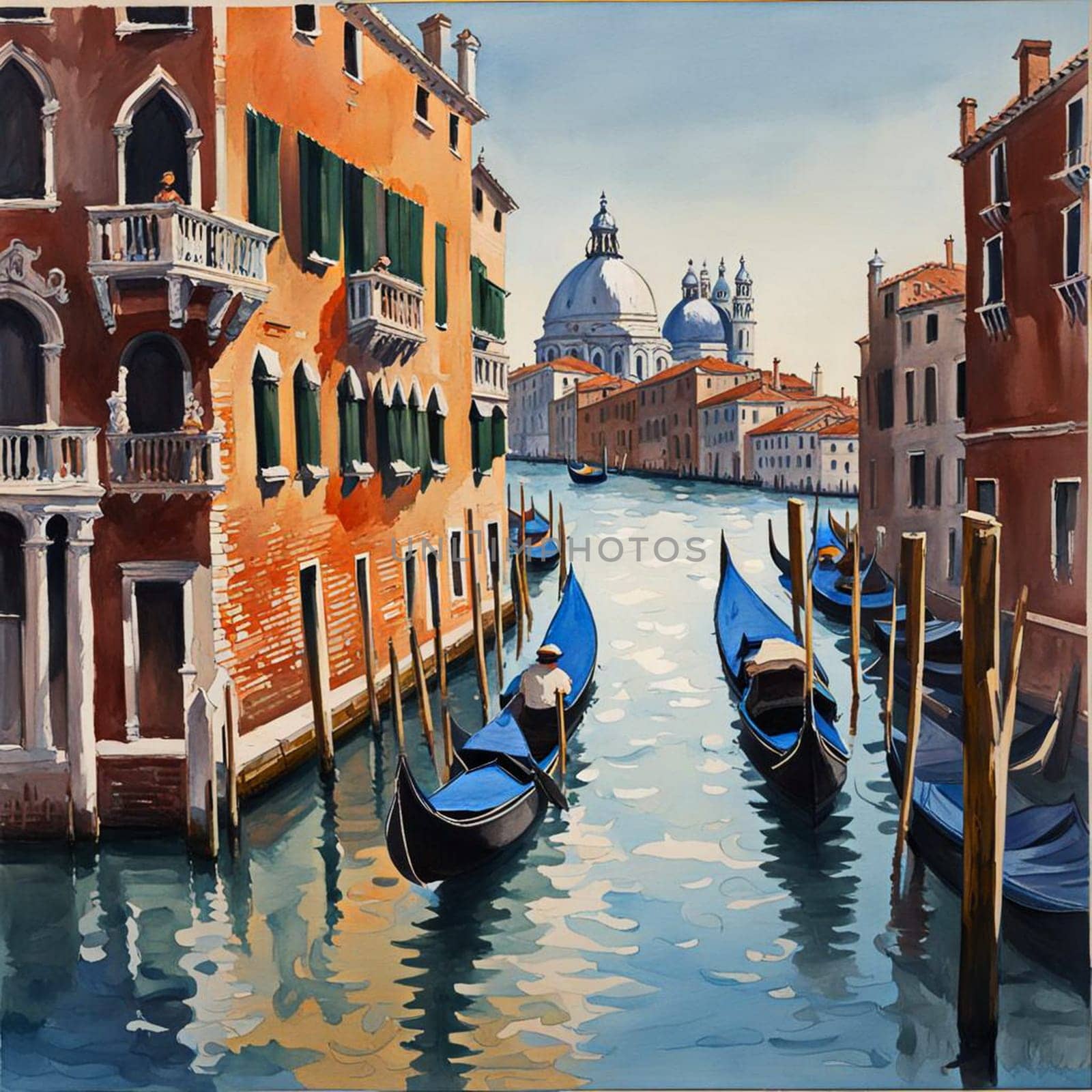 Oil painting of Venetian architecture and water canal in Venice by Vailatese46