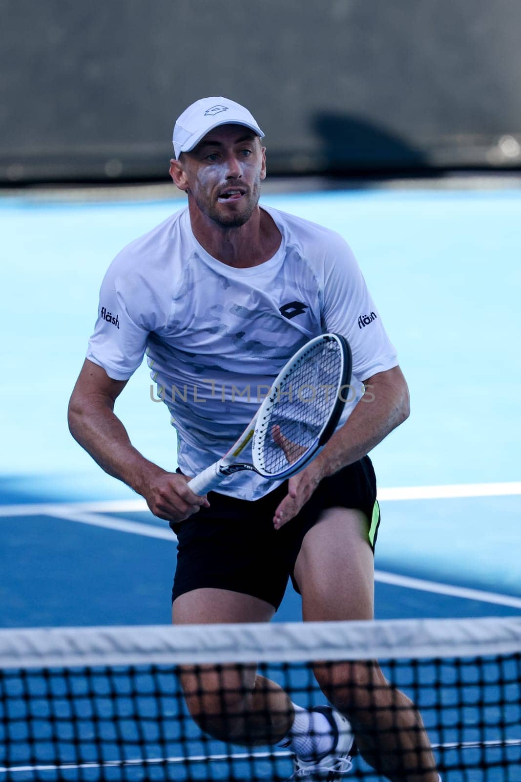 MELBOURNE, AUSTRALIA - JANUARY 11: John Millman of Australia whilst playing Alex Molčan of Slovakia in qualifying ahead of the 2024 Australian Open at Melbourne Park on January 11, 2024 in Melbourne, Australia.