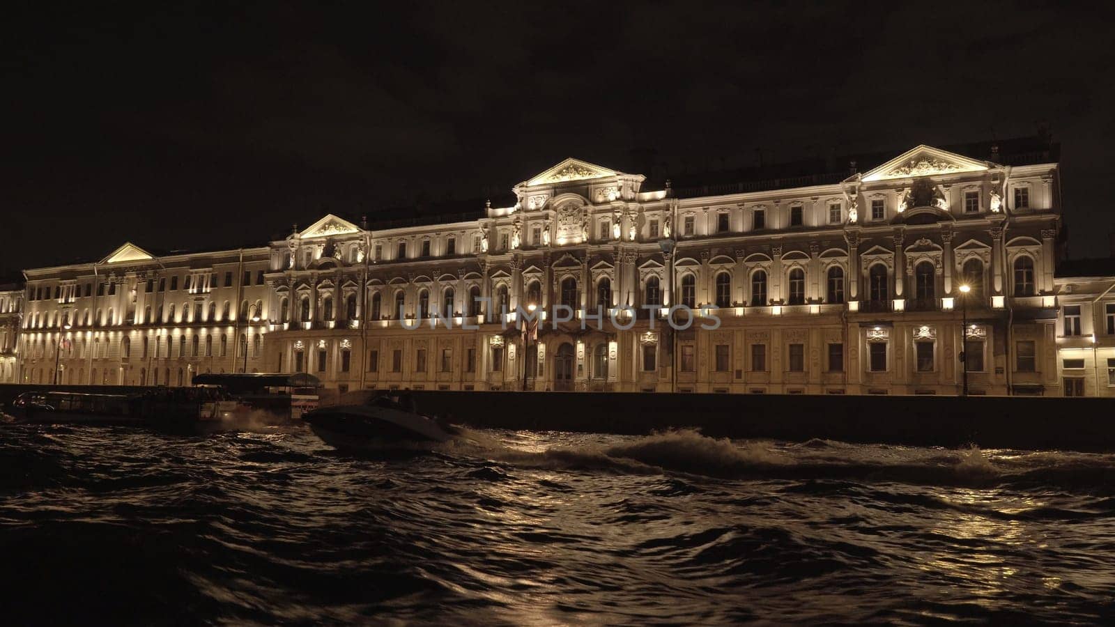 Night architecture in St. Petersburg view from the ferry
