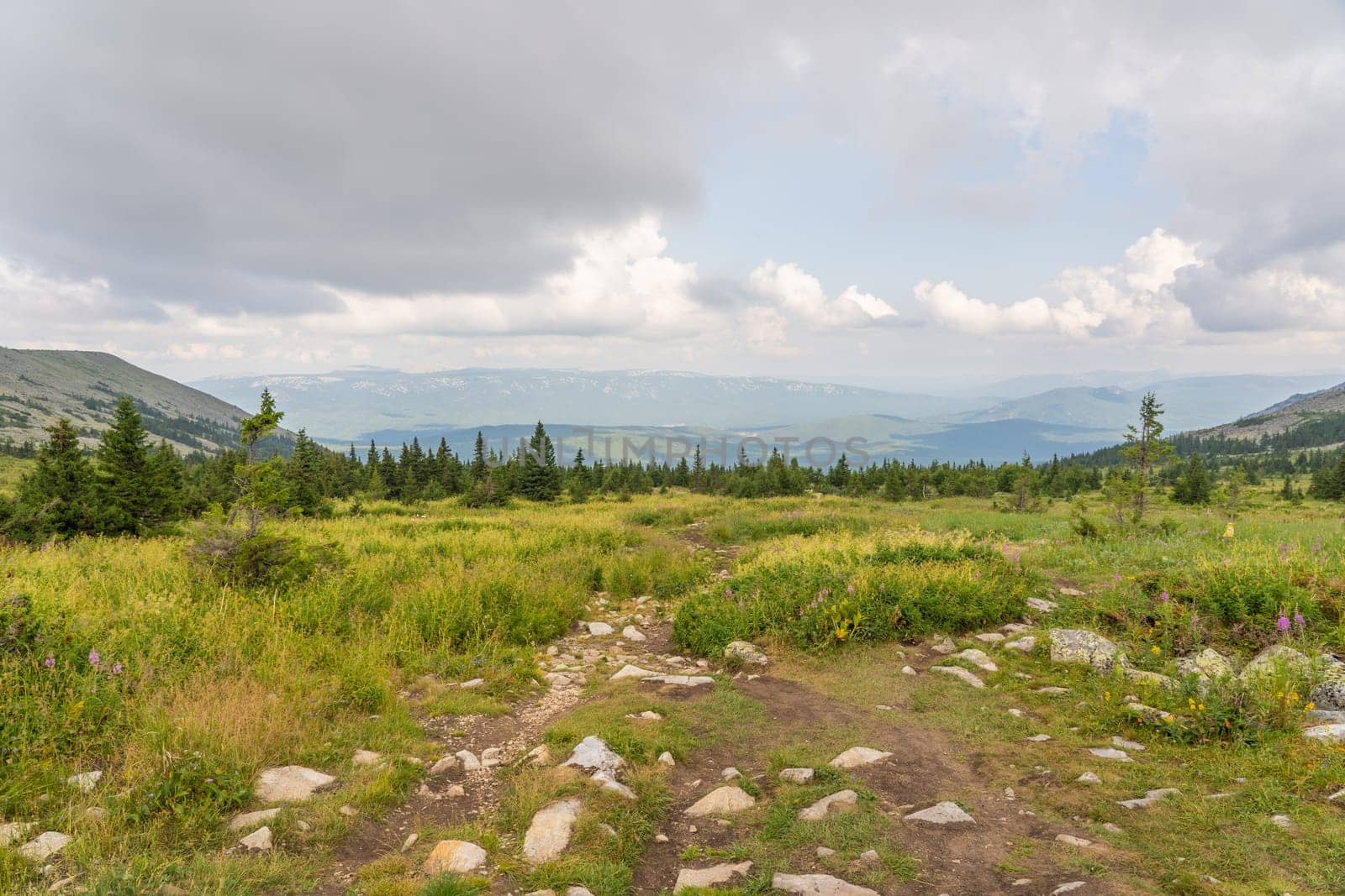 Beautiful nature at the top of Mount Jeremel in the South Urals, Russia