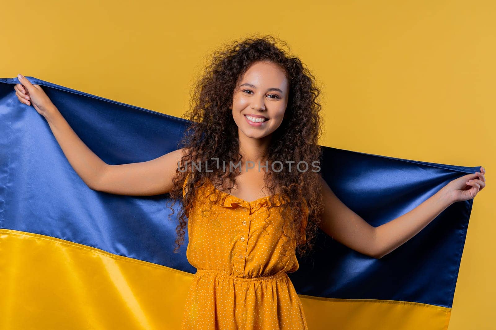 Woman with national Ukrainian flag. Ukraine, patriot, victory war celebration by kristina_kokhanova