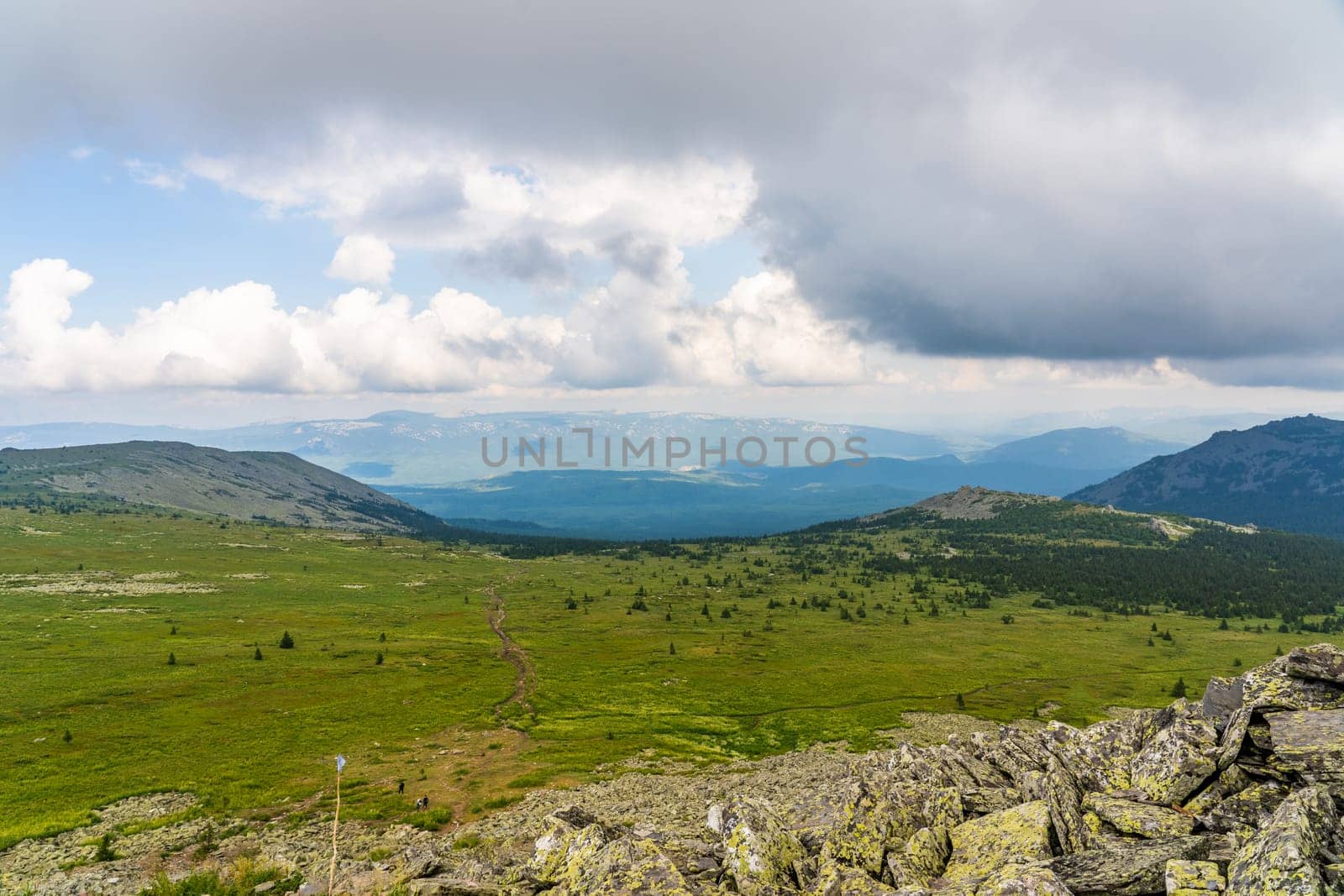 Forests and mountains of the Southern Urals near the village of Tyulyuk in Russia. Drone view. by DovidPro