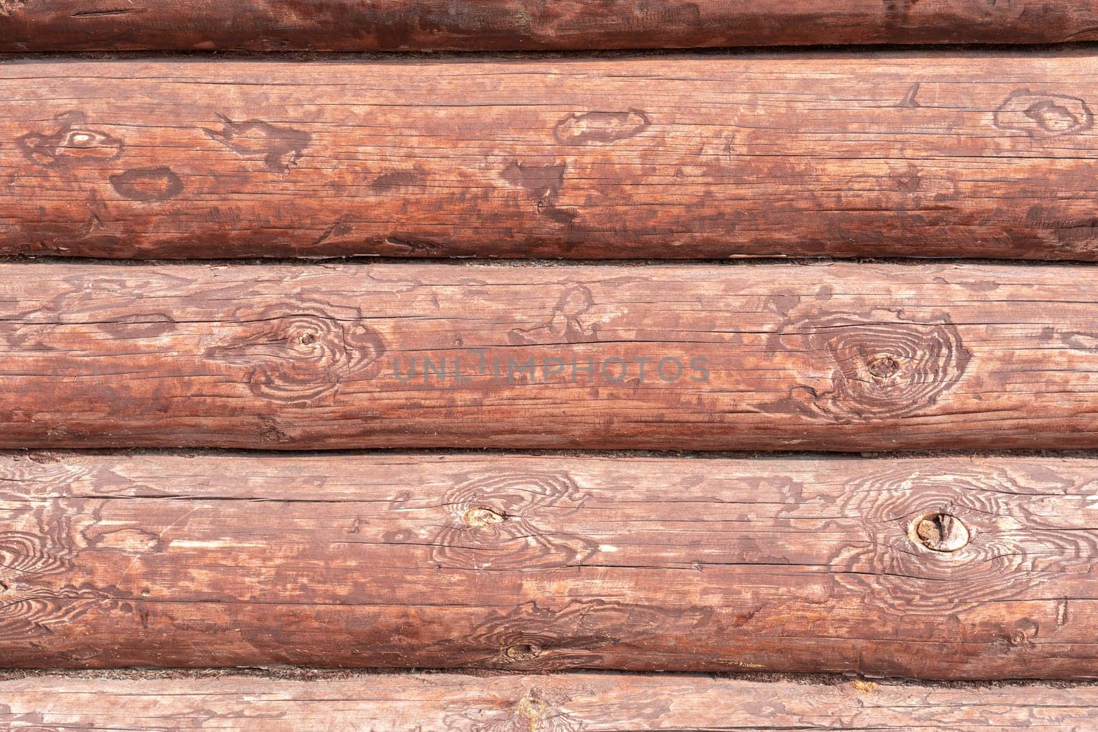 House wall in the village. Russian masonry of logs in the southern Urals. by DovidPro