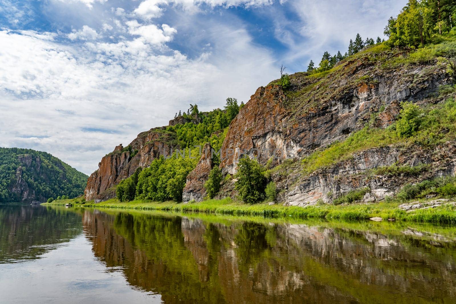The nature of the South Urals. Beautiful mountains and river. Russia