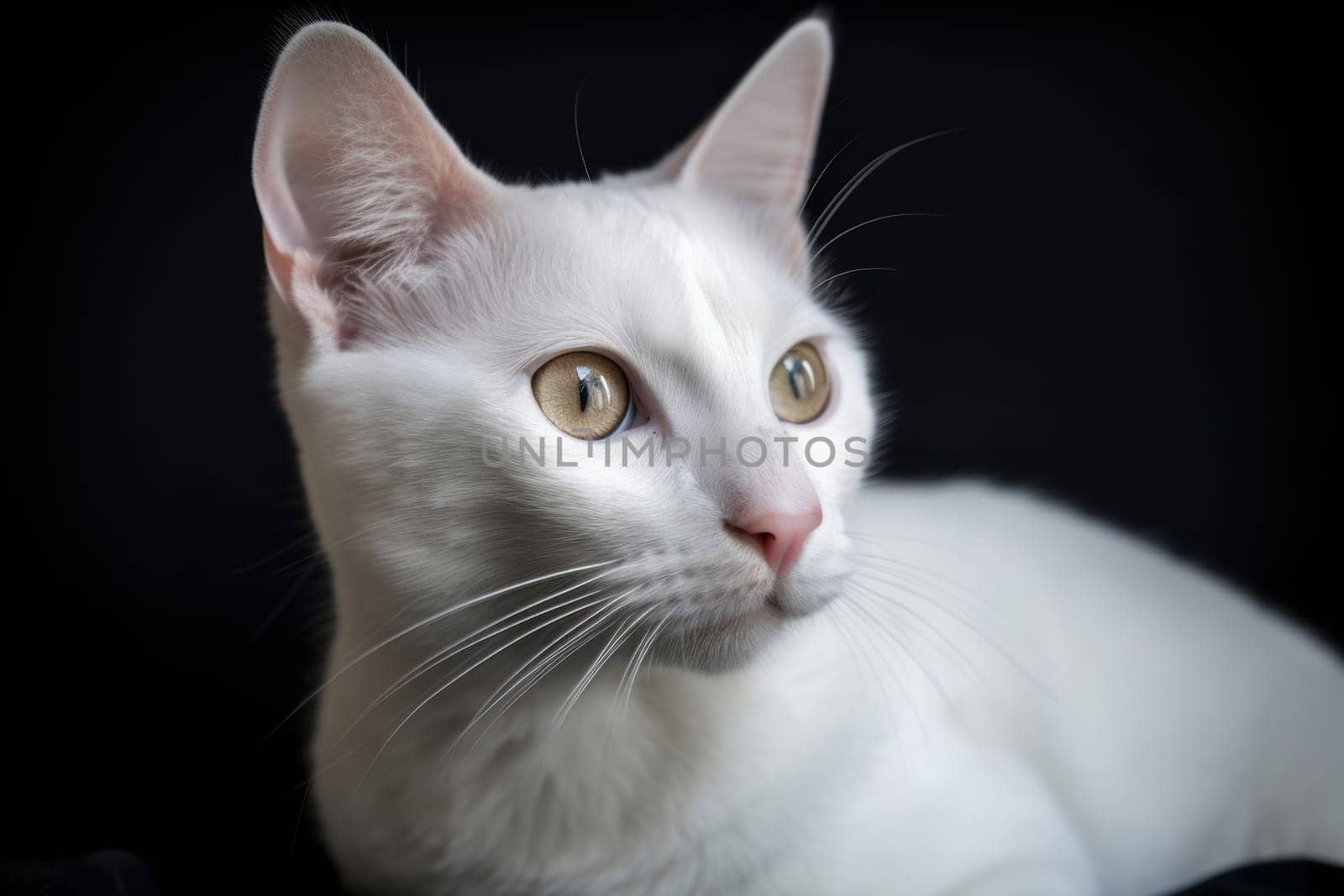 Portrait of a cute cat looking away. Foreign white cat breed.