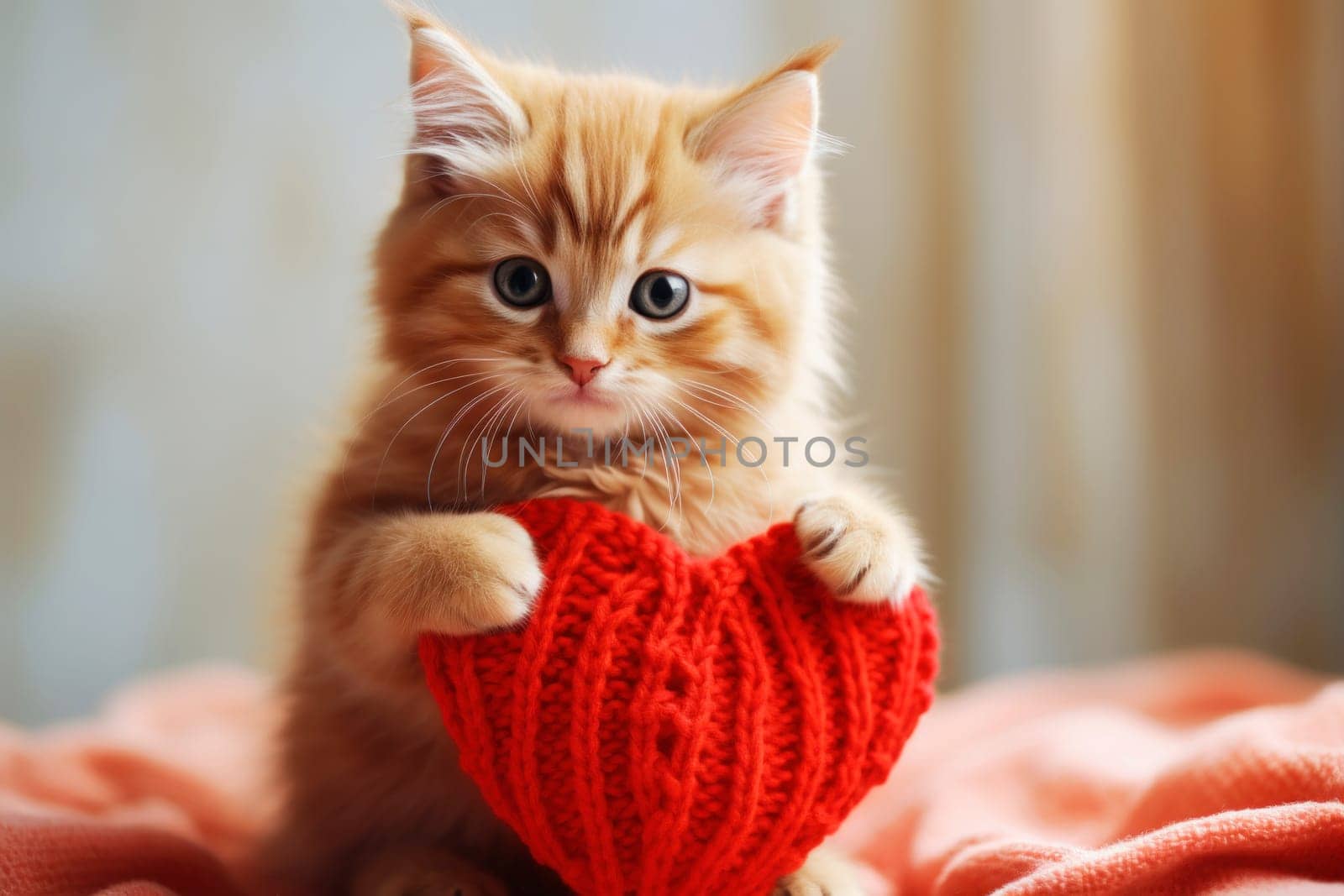 Ginger Kitten Clutching a Knitted Heart by andreyz