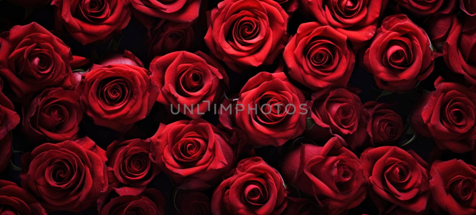 Natural red roses background. Background template for banner or greeting card.