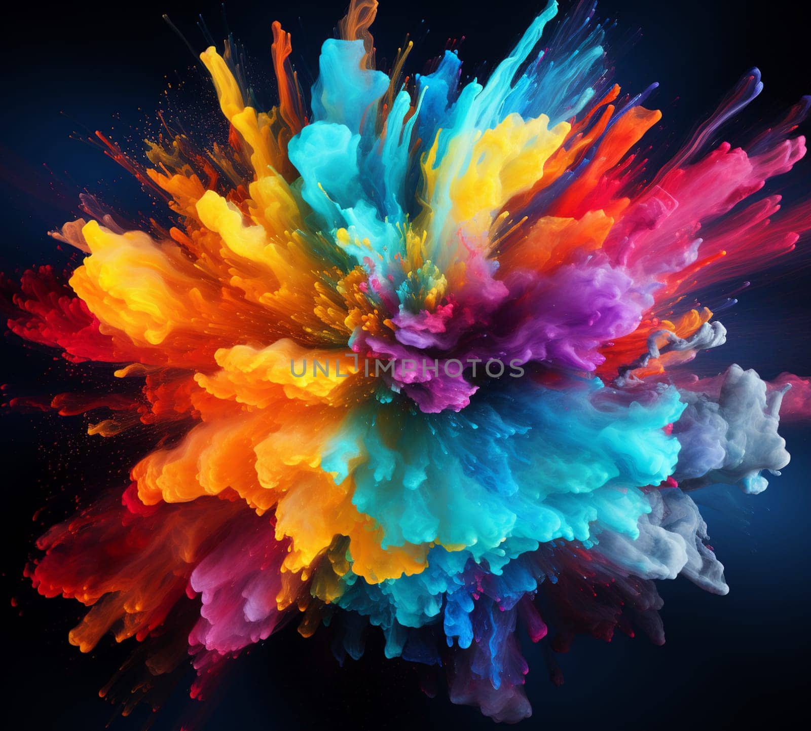 Abstract bright colorful powder on black background. Colored paint brushes. . High quality photo