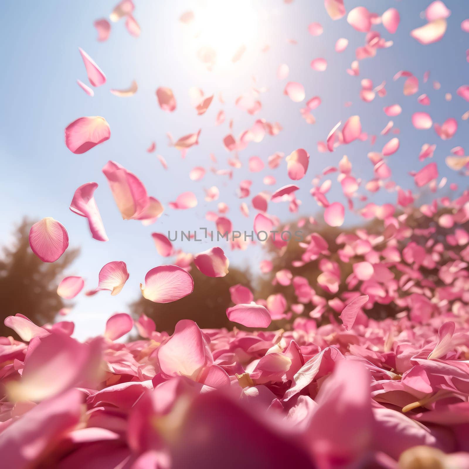 flying sakura petals create a delicate dance against a blurred lights background by Alla_Morozova93