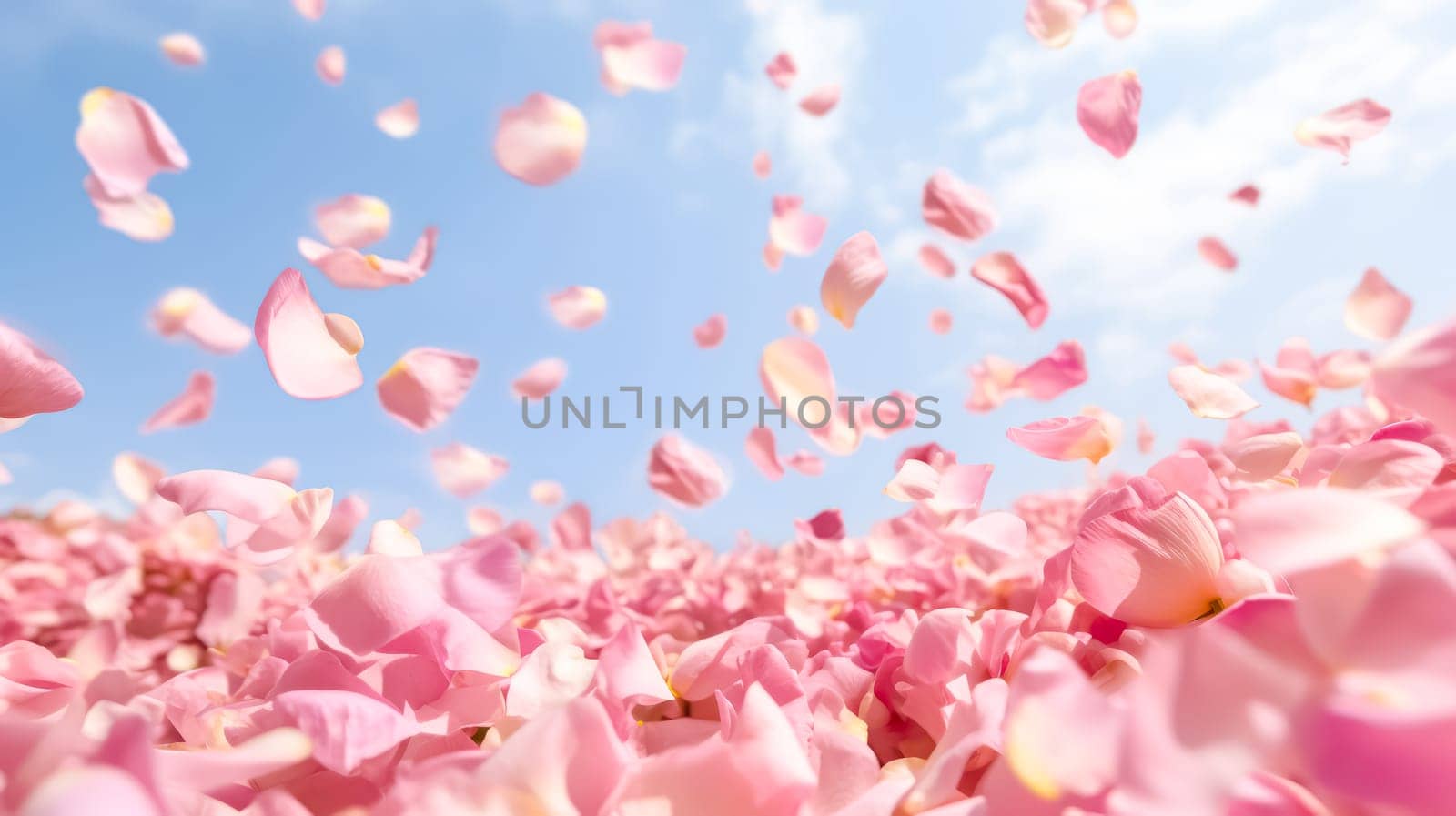 Capturing the essence of spring, flying sakura petals create a delicate dance against a blurred lights background, offering a stunning addition to your spring collection.