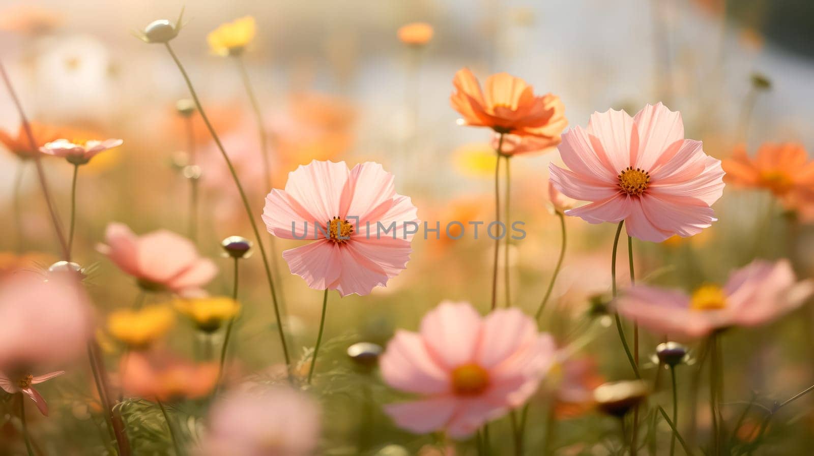 Vibrant cosmos flowers bloom gracefully in the garden by Alla_Morozova93