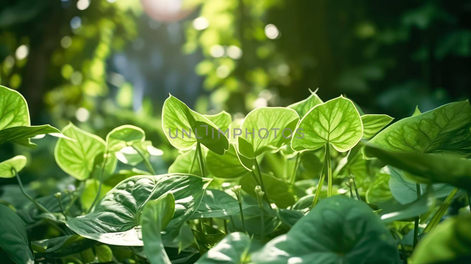 Lush green beech tree leaves thrive in the forest on a sunny day, presenting a serene image against a softly blurred natural background.