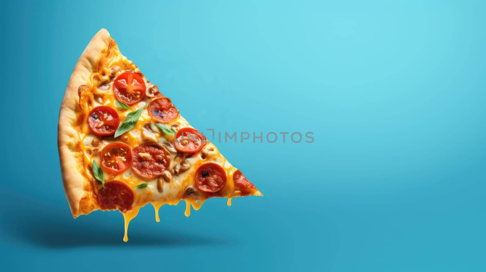 Pizza flying on a blue background. Restaurant or pizzeria banner. AI
