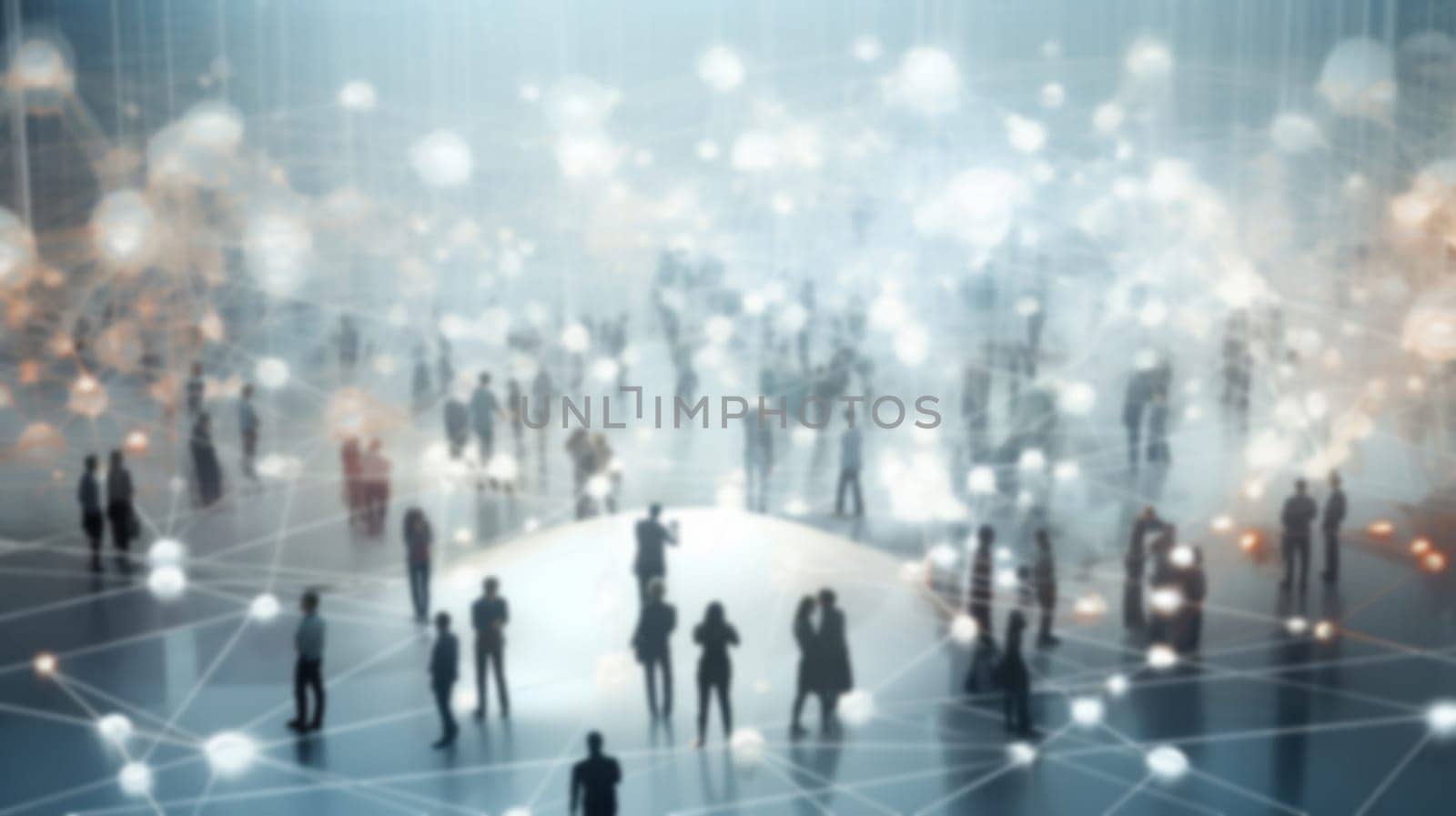 View of a crowd with a network of connections, blurred background. Smart city by natali_brill