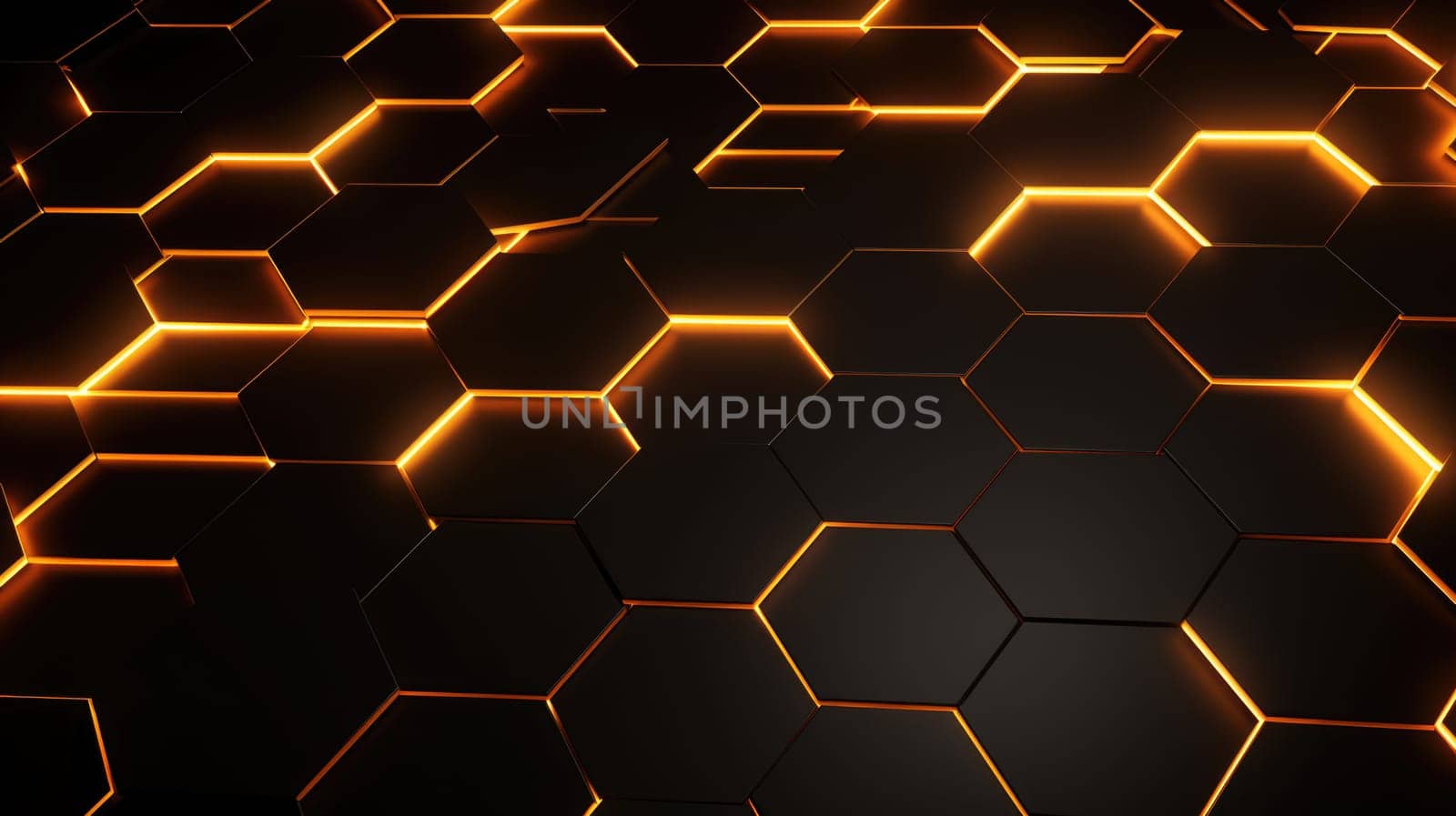 Black background with blue neon hexagon grid. Glowing hex background by natali_brill