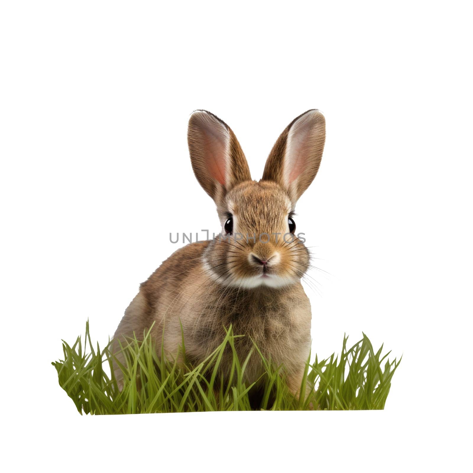 Bunny rabbit in the grass on a white background by natali_brill