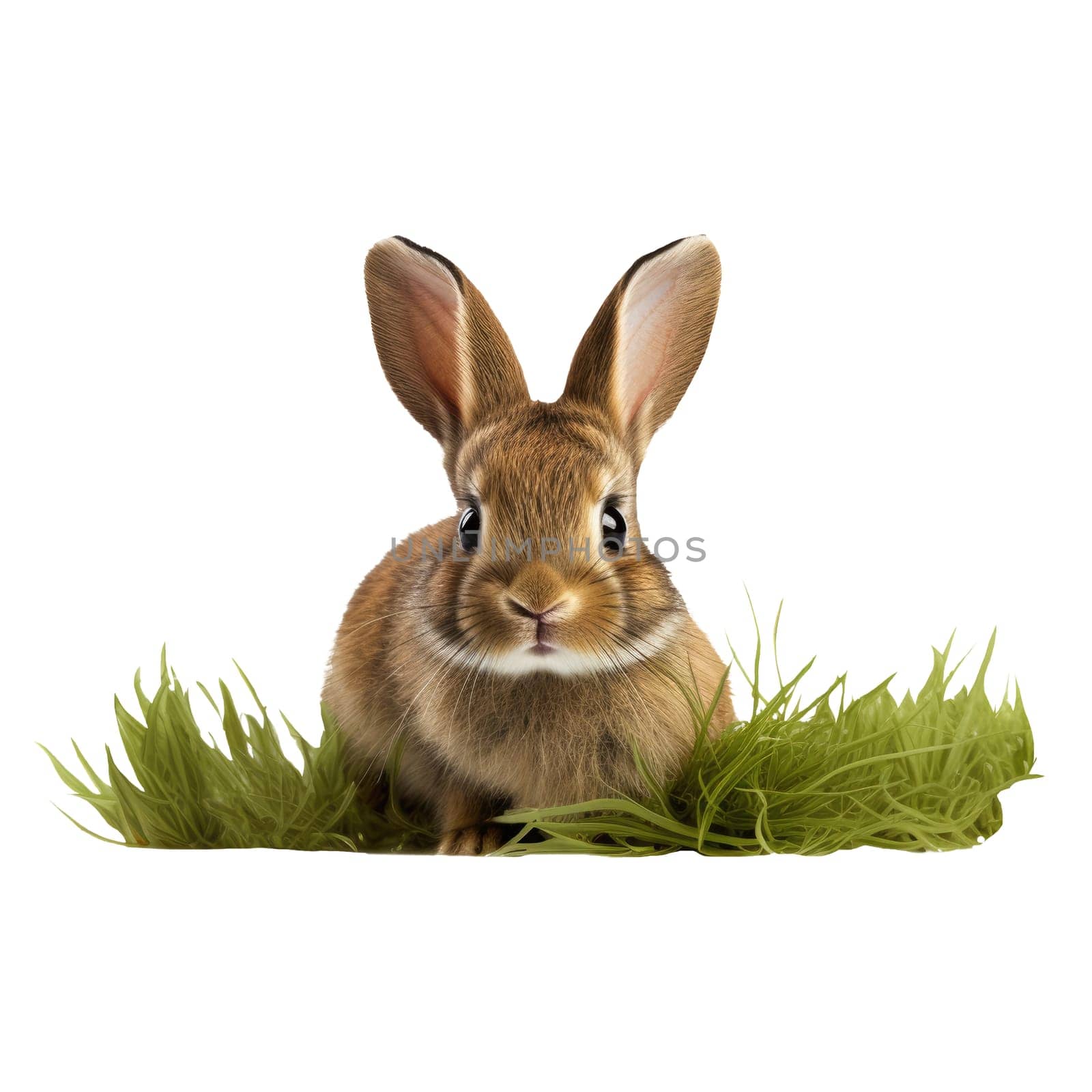 Bunny rabbit in the grass on a white background by natali_brill