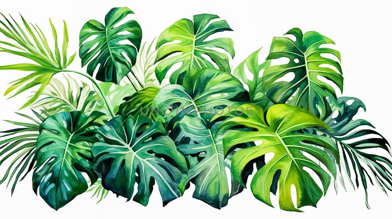 Embrace Summer Vibes, Dive into the season with this abstract jungle illustration. Exotic leaves, vibrant colors a perfect backdrop for your summer designs and banners.